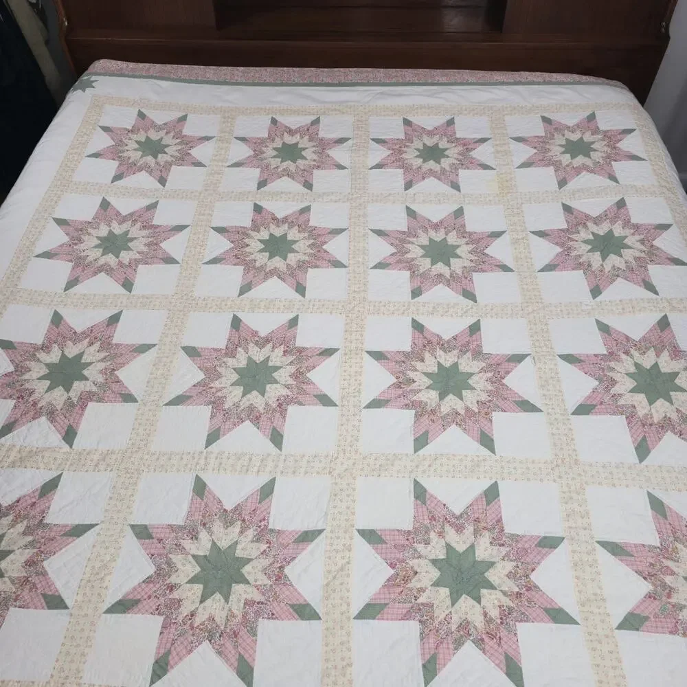 Vintage Lone Star Quilt Patchwork Coverlet 82x82" Cutter READ - Picture 8 of 12